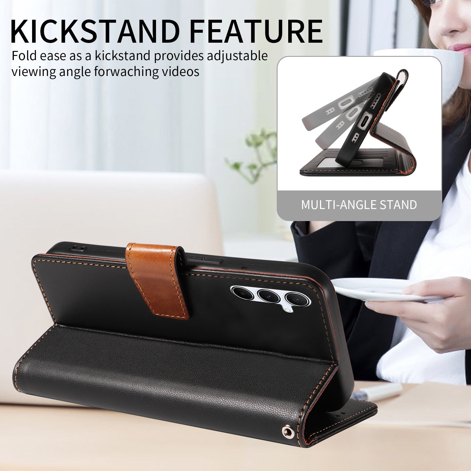 For Samsung Galaxy A16 4G / 5G Case RFID Blocking PU Leather Wallet Flip Phone Cover with Wrist Strap - Black For Samsung Galaxy A16 4G / 5G Case RFID Blocking PU Leather Wallet Flip Phone Cover with Wrist Strap - Black